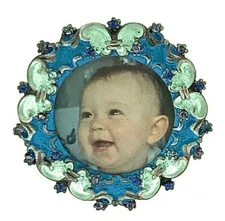Mini Round Picture Frame 031BL Made with Swarovski Crystal Cute Baby Photo Frame
