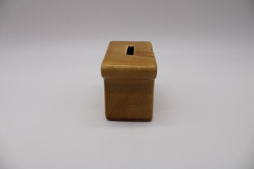 Vintage Haeger Pottery Ceramic Bank - Mustard Yellow w Plug & Orig Sticker 3" T - Picture 4 of 9