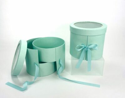 Premium Quality Round Shape Flower Box Floral Gift  2 Tier, with Lid, Teal