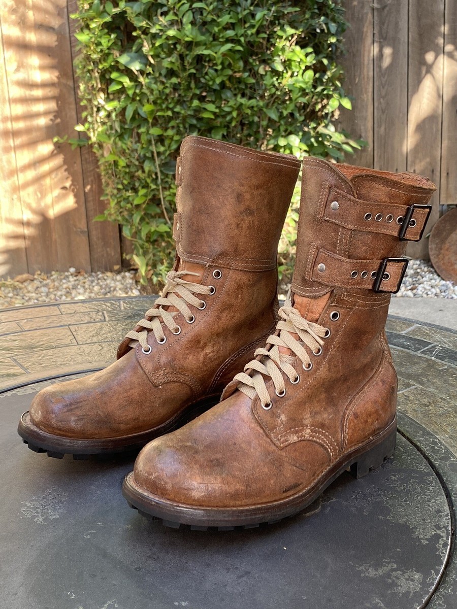 Vintage Belle Donne French Army Military Combat Leather Boots Mens
