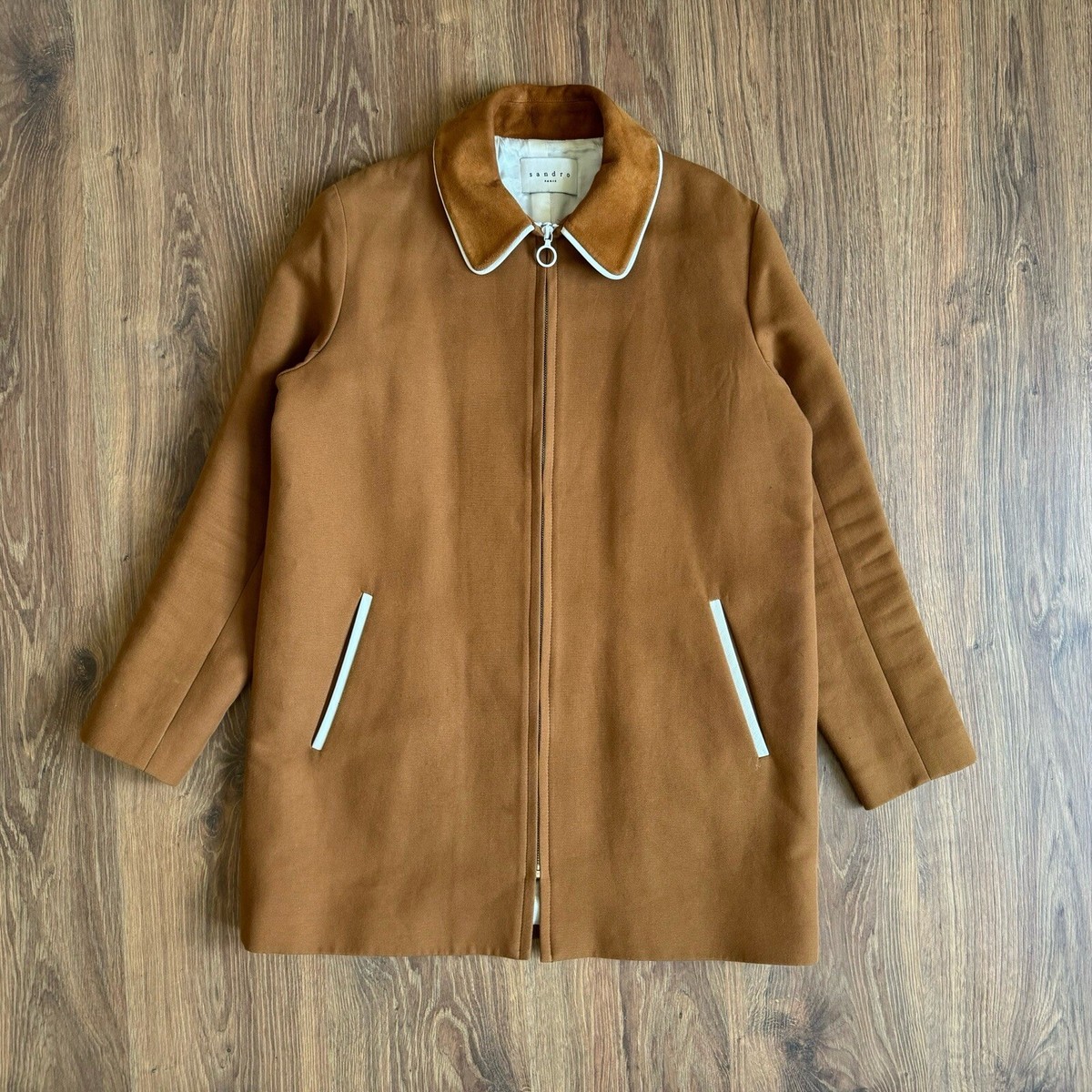 Sandro Paris Luxury Women's Brown Maha Suede Collar Coat Jacket