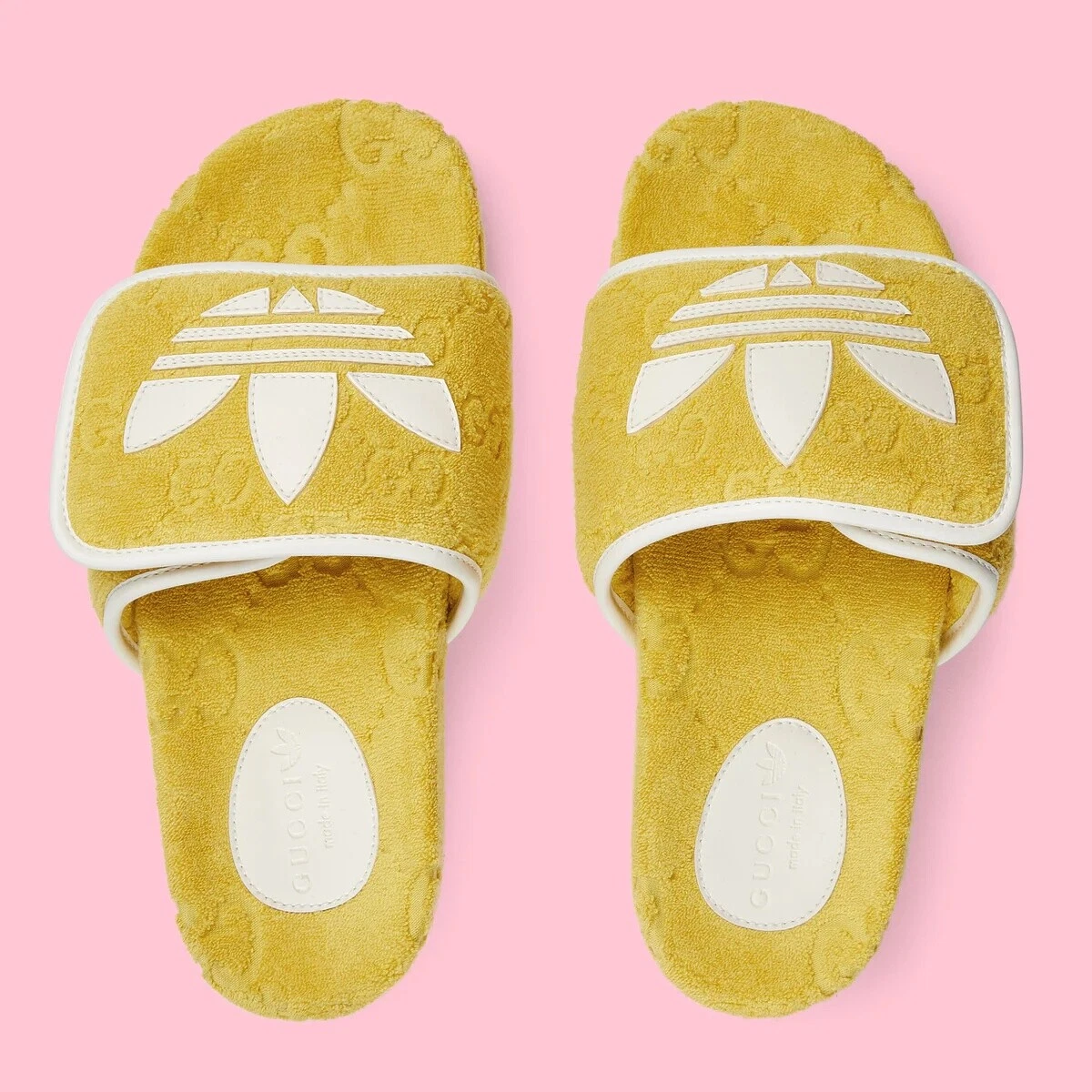 Gucci X Adidas jaune GG suprême monogramme plateforme slides femme neuf dans sa boîte