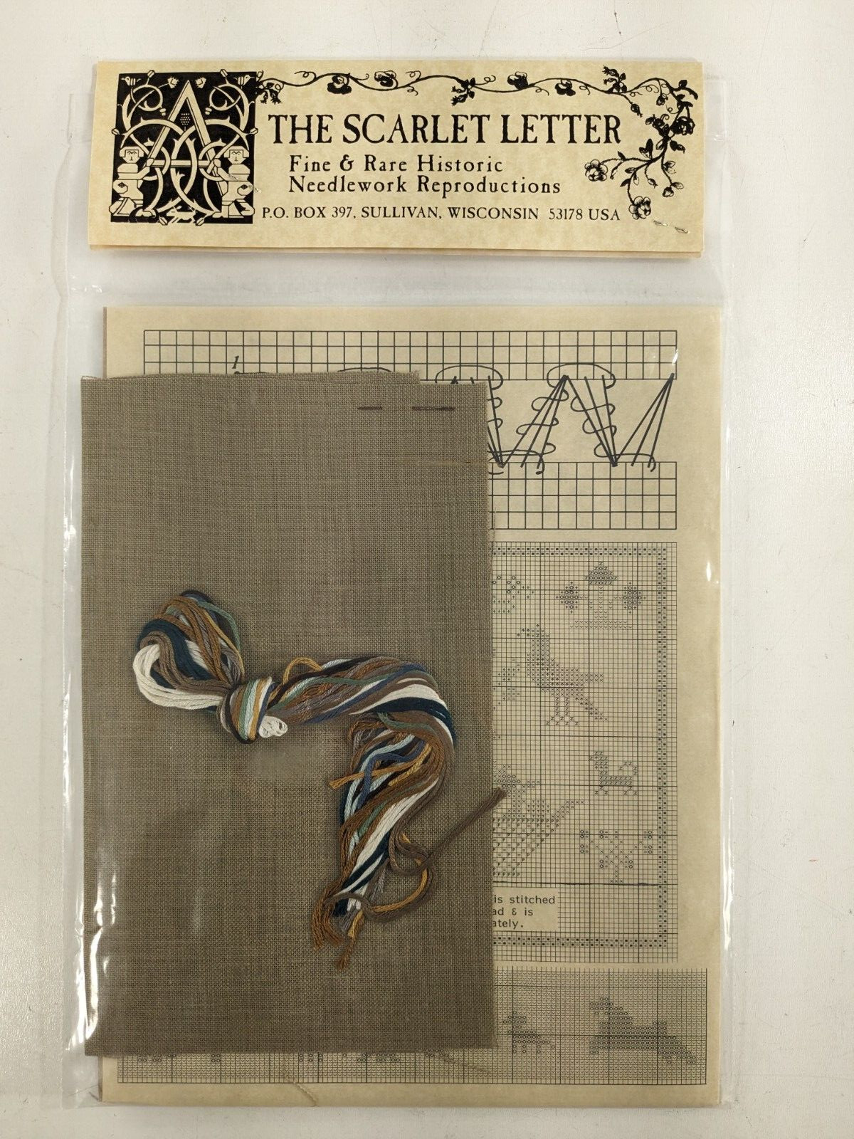 Miniature Sampler w/ Cutwork, 1800, The Scarlet Letter Cross Stitch Kit English