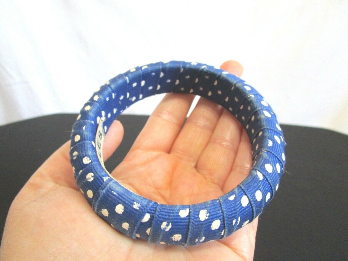 Avon Game Day Bangle Blue White Polka Dot Ribbon Wrapped Bangle - Main Image