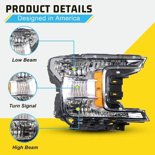 Headlight For 2018 2019 2020 Ford F150 F-150 Headlamp Factory Halogen Headlight - Picture 4 of 17