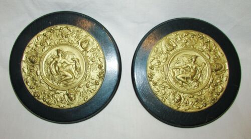 Cadre 2 médaillons bronze doré déesses décor antique NAPOLEON III 19ème siècle   - Photo 1/4