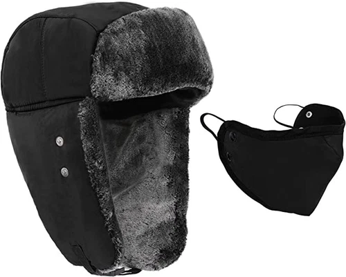 Winter Outdoor Trapper Hats Face Mask Fur Warm Russian Aviator Thermal Ski Caps - Picture 3 of 9