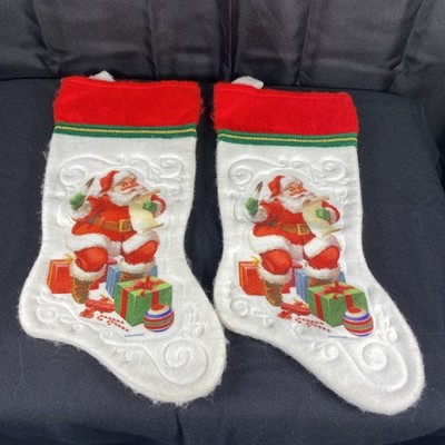 Two Vintage Felt Kmart Trim A Home White Christmas Stockings Santa s Best USA