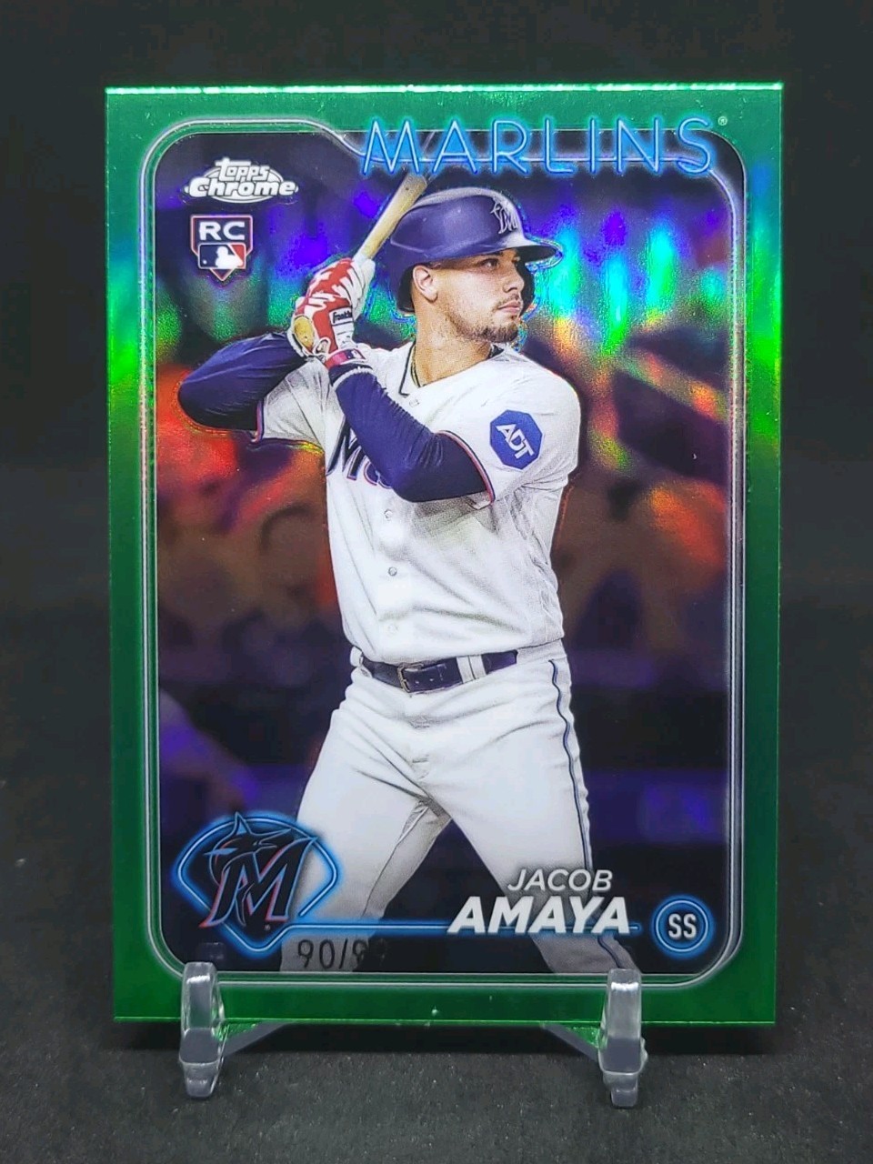 2024 Topps Chrome Jacob Amaya Rookie RC Green Refractor /99 #92 Miami Marlins