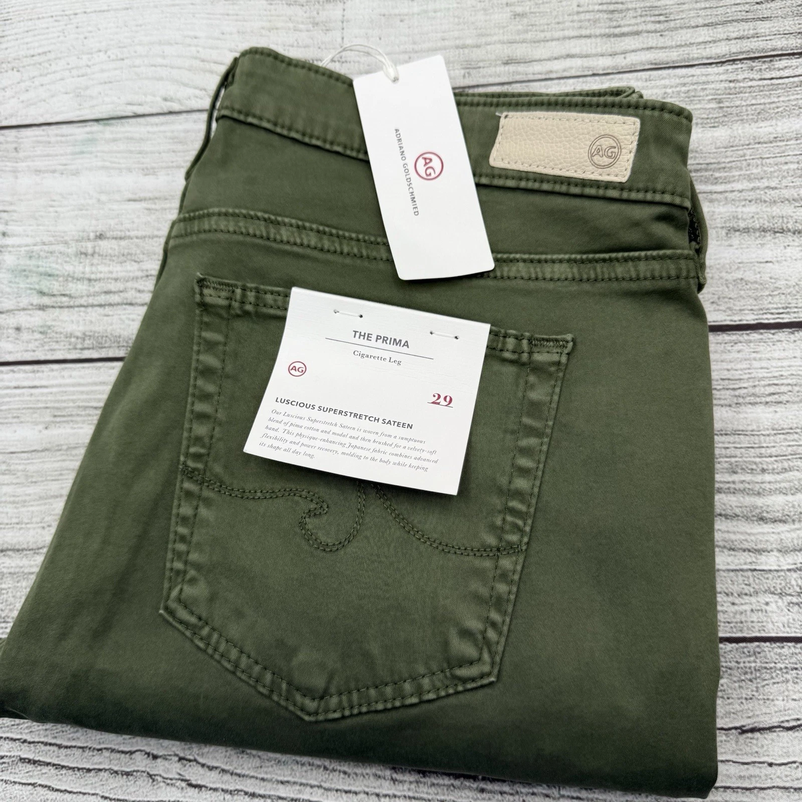 New AG Adriano Goldschmied Jeans Women’s 29R Green The Prima Cigarette Leg NWT