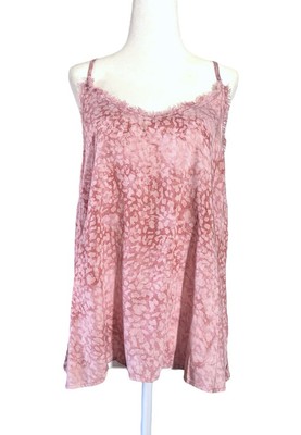 NWT Mystree Leopard Cheetah Animal Print Fringe Frayed Pink Tank Top Medium New