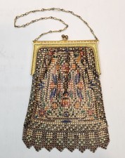 Antique Whiting Davis Co Art Deco Enamel Mesh Purse