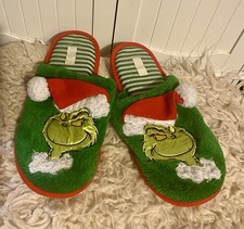 Dr Seuss The Grinch Christmas Slippers Size 9 Green Plush Holiday House Shoes