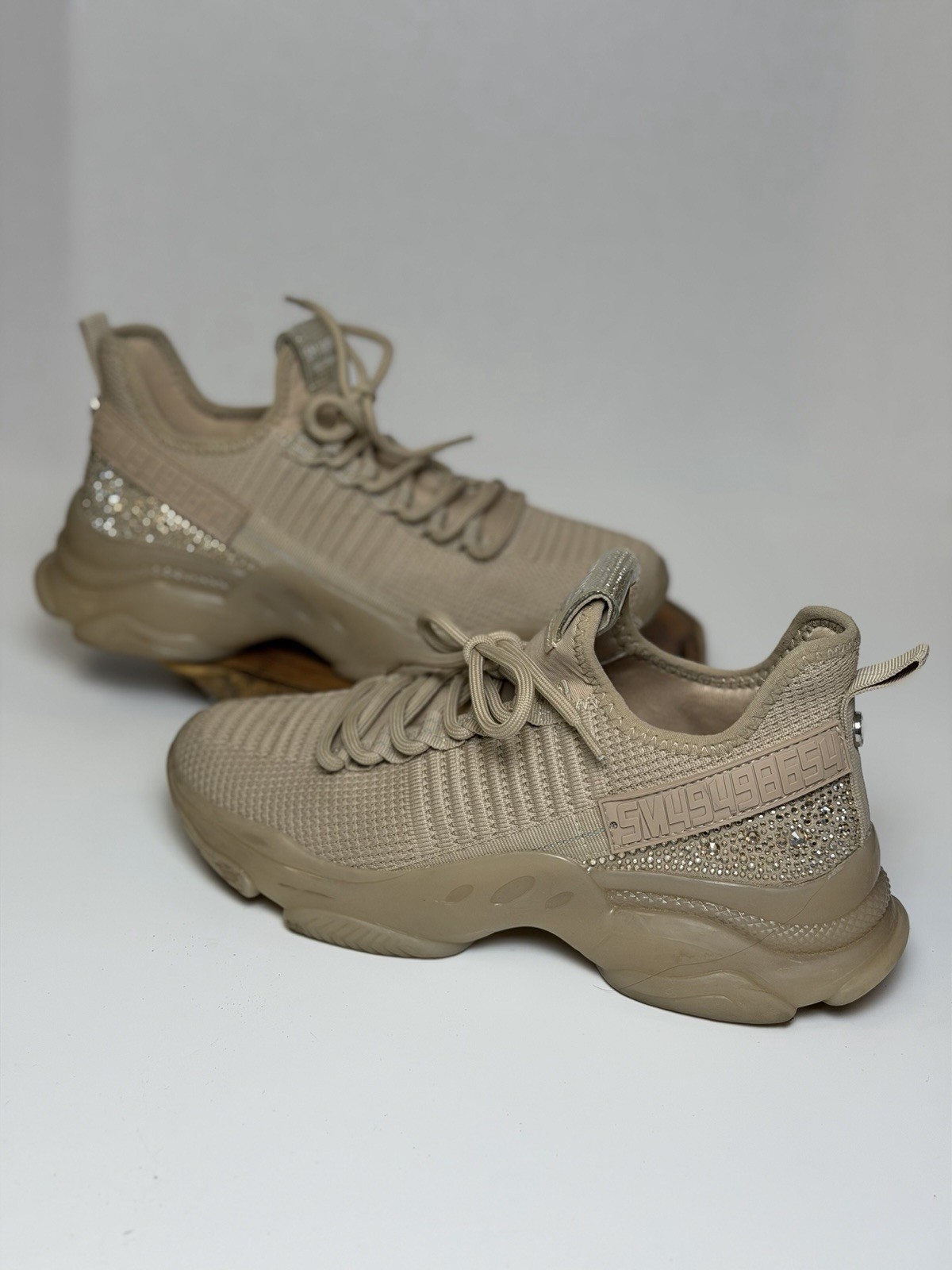 Steve Madden Maxima Tan Rhinestone Embellished Chunky Platform Sneakers Women9.5