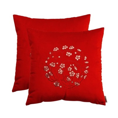 Velvet Throw Pillow Case Cushion Cover, Flower Embroidered, Oriental Chinese,...