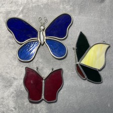Stained Glass Leaded Sun Catchers Butterfly Trio Large Blue Small Red Med Multi