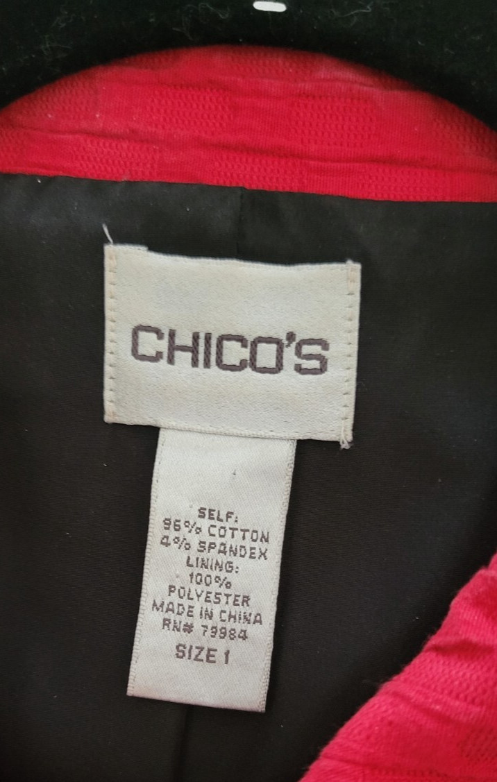 Chicos Jacket button front collared size 1 red te… - image 5