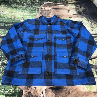 Vintage Filson CC 100% Wool Mackinaw Cruiser Jacket Blue Plaid 2XL