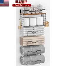 Wall Mounted Towel Rack 6 Tier Holder W/ Floating Shelves Bathroom Storage New