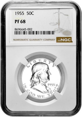 1955 50C Proof Silver Franklin Half Dollar NGC Graded PF 68 in New