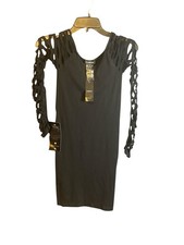 Bebe Black Fishnet Sleeve Mini Dress One Size