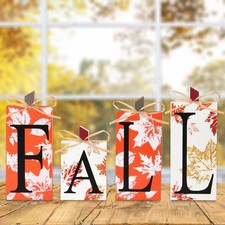 Fall Decorations for Home - 4 PCS Wood Fall Lettered Pumpkin Sign Block Set A...