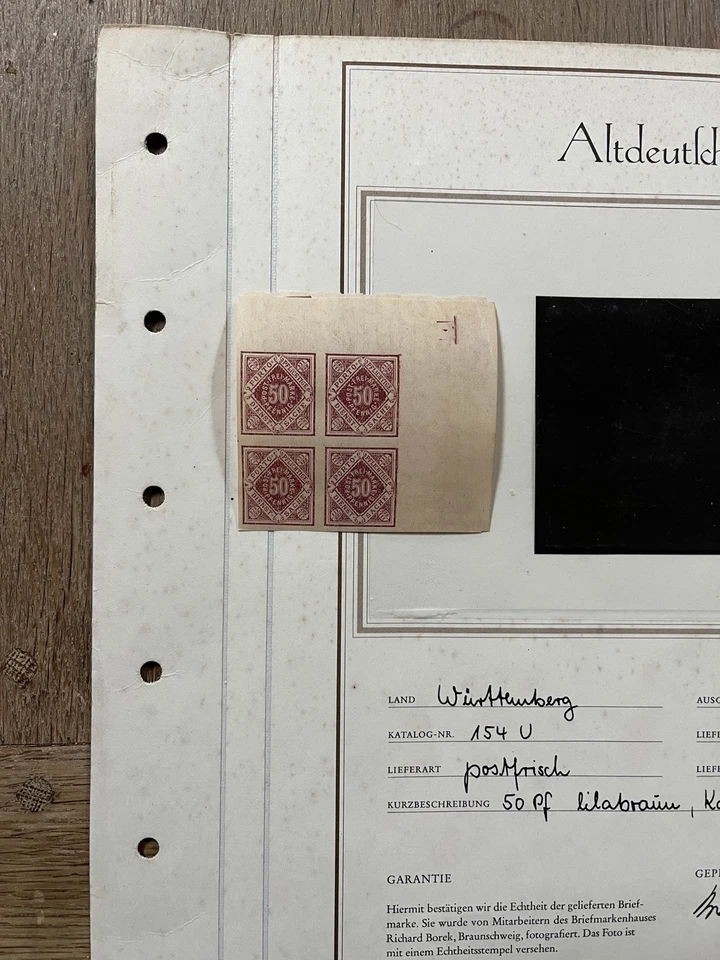 WURTTEMBERG, 1921, OFFICIAL 50PF BLOCK OF 4 IMPERF STAMPS, SHOULD BE PERFORATE! - Image 3 of 3