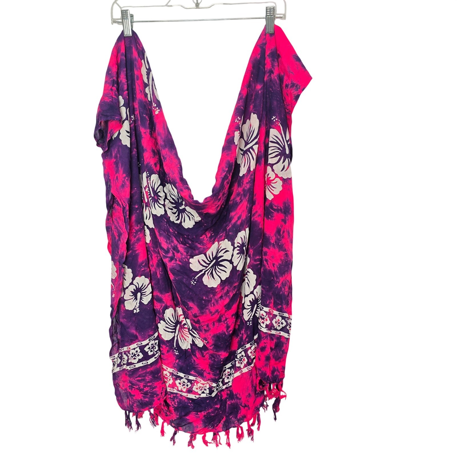 Pareos In Paradise Pink Purple Tie Dye Hibiscus Floral Rayon Sarong Wrap Coverup
