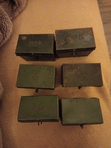 6 XSmall WD War Department Tin Miniature Metal Box Crows Foot - Picture 2 of 4