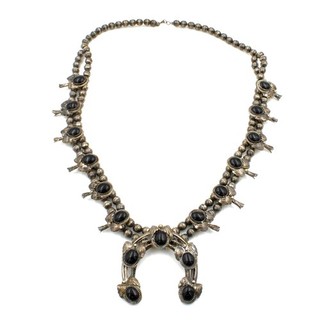 Southwest Sterling Bezel Set Onyx Bead Sz 27" Squash Blossom Necklace #S5878 3