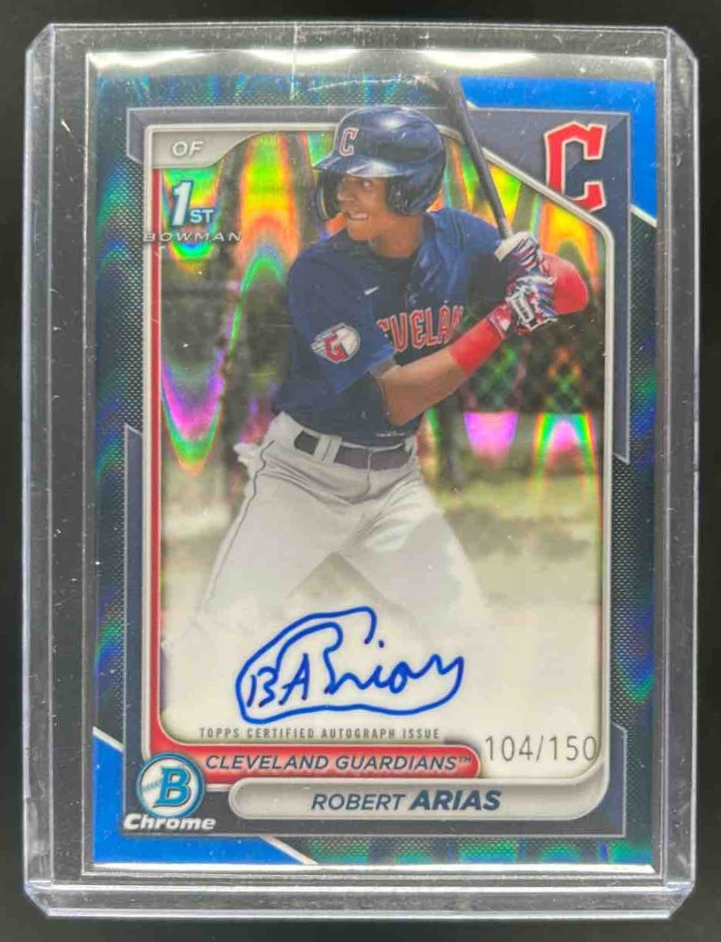 2024 Bowman Chrome Robert Arias Auto Blue Raywave Refractor 1st #104/150