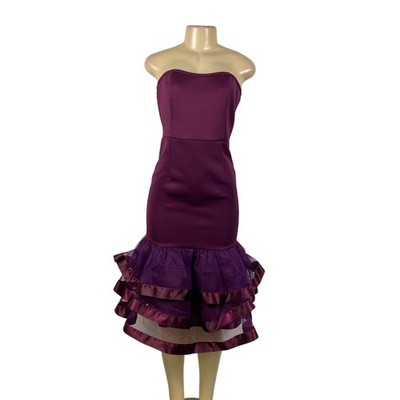 Aomei Women s Purple Strapless Ruffled Hem Midi Dress Size M - New