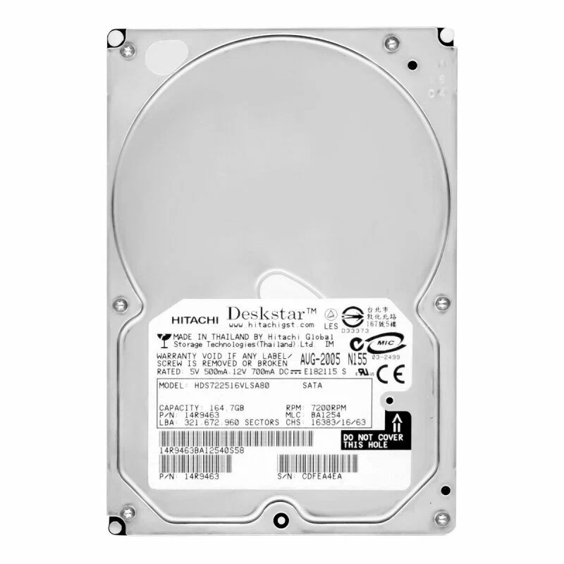 Hitachi 164.7GB SATA 7200rpm 3.5in HDD ( HDS722516VLSA80 14R9463 ) USED