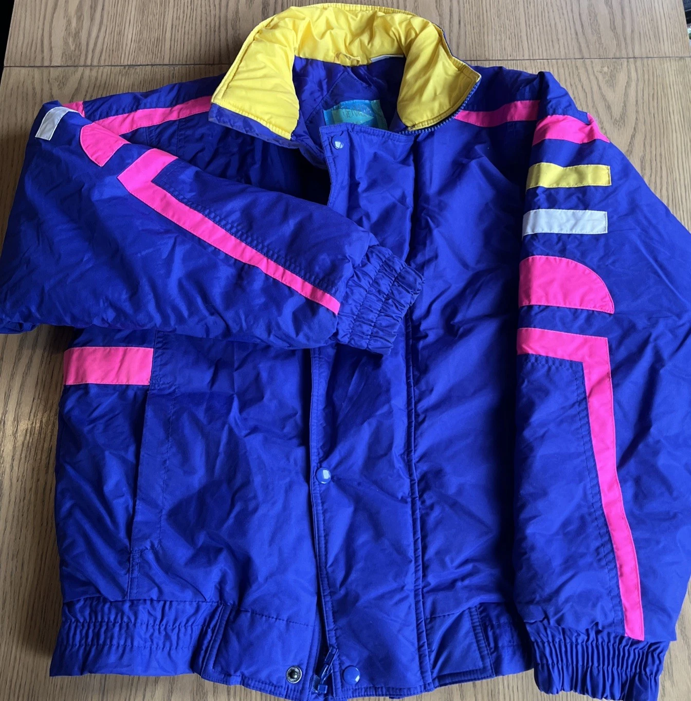 Vintage 90s Raiski Ski Jacket Mens Medium Neon Snow Coat Bermuda Triangle