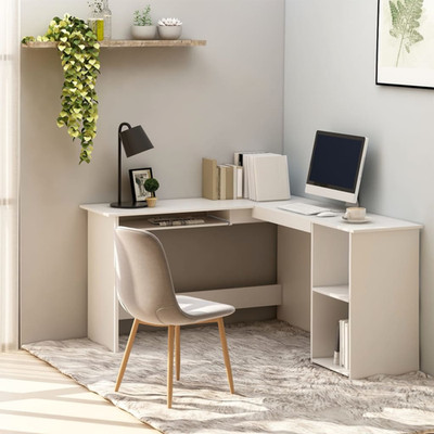 Eckschreibtisch L-Form 120x140x75cm weiß Ingenieurholz modern Arbeitszimmertisch Home