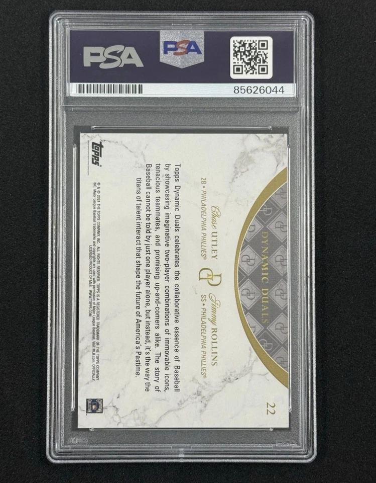 Tarjeta doble dinámica firmada por Chase Utley Jimmy Rollins 2024 Topps #22 PSA ADN automática Foto 2 de 2