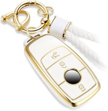 Key Fob Cover for Mercedes TPU White  Gold Keychain 3 Button