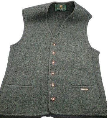 Vintage Giesswein Austria Dark Green Pure New Wool Mens Vest Size 42 L Faux Horn