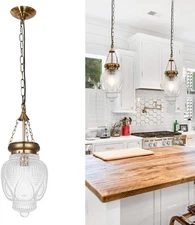 Farmhouse Brushed Pendant Light, Vintage Brass Gold Pendant Lights Kitchen Islan