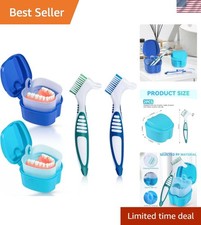 2 Pack Denture Bath Case Cup Box Holder Storage Container with Denture Cleane...