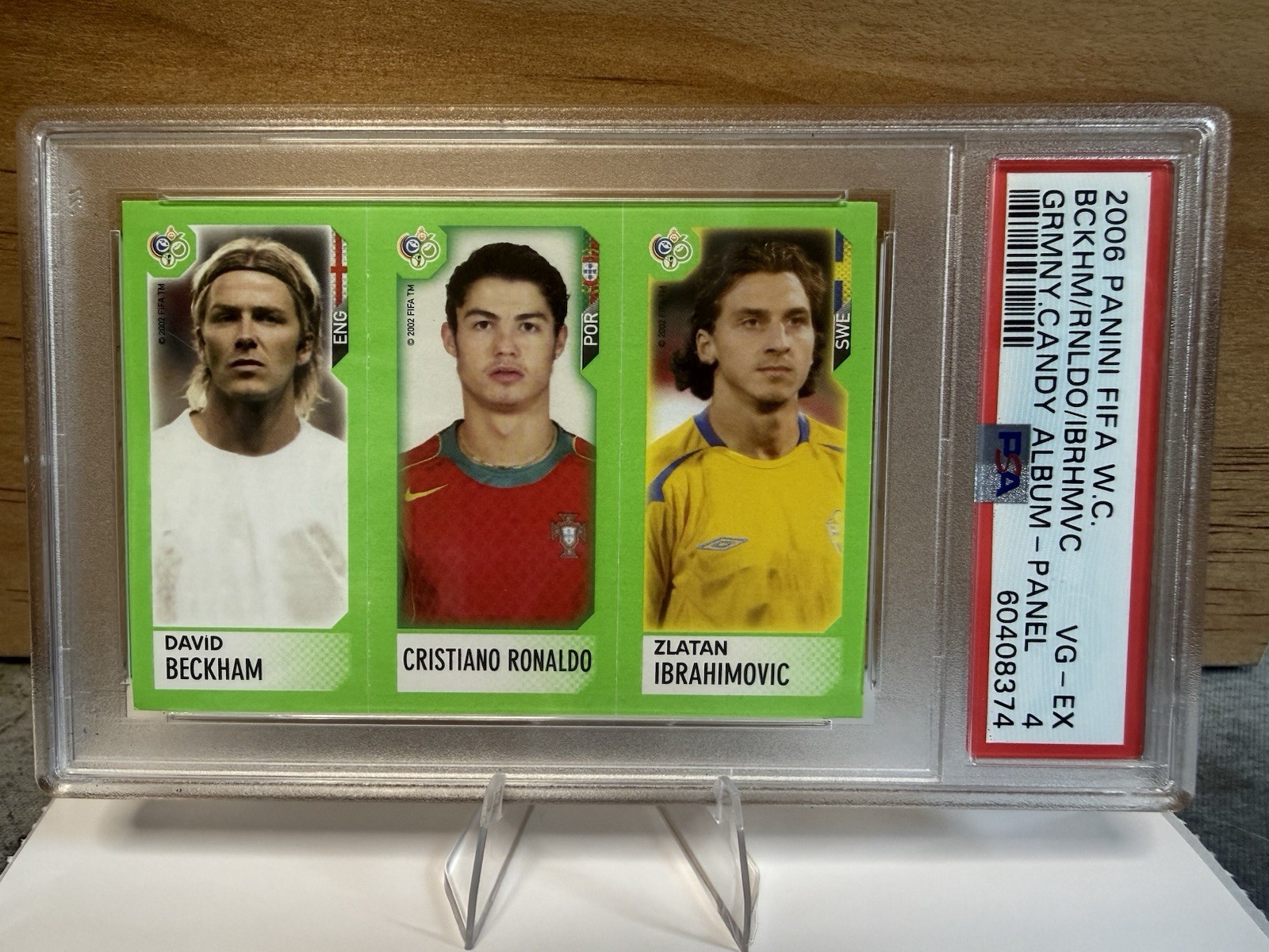 2006 Panini World Cup Beckham Ronaldo Ibrahimovic Germany Candy Album Panel PSA4 view 1