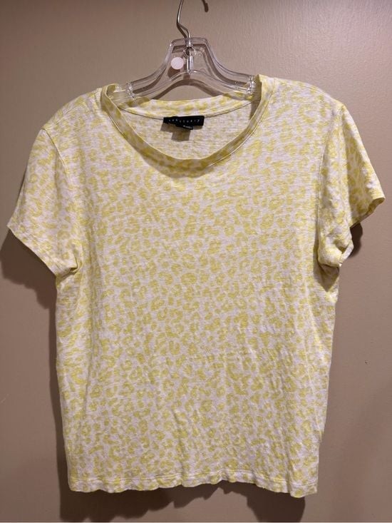 Sanctuary Pale Yellow LINEN Leopard Print Short Sleeve Tee