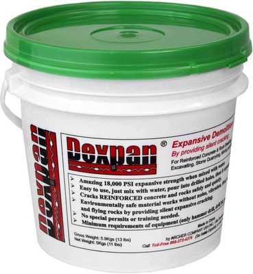Expansive Demolition Grout 11 Lb. Bucket for Rock Breaking, Concrete Cutting
