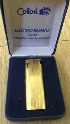 Vintage Colibri Push Button Butane Lighter Gold Plated Made in Japan with Box