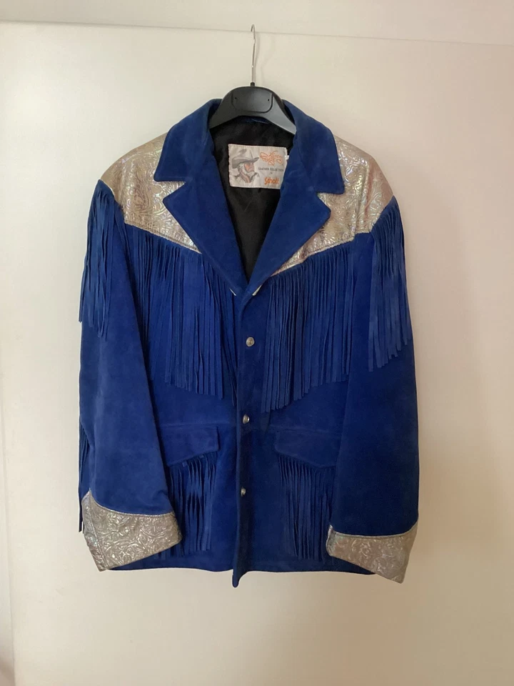 Chaqueta Vintage Schott NYC Kenny Rogers con Flecos de Gamuza Azul Nunca Usada EE. UU. - Imagen 1 de 4