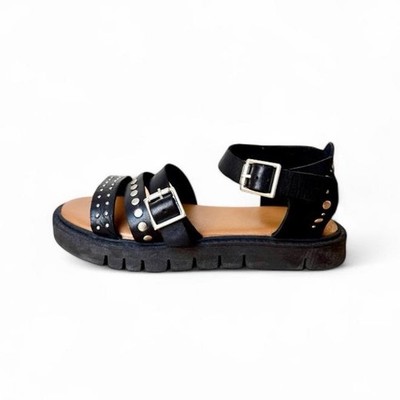 Black Leather Studded Gladiator Strappy Sandals Bata Size 8