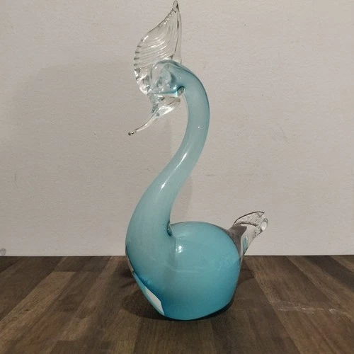 Vintage Murano Blue Glass Swan Figurine Sculpture 22cm EXC