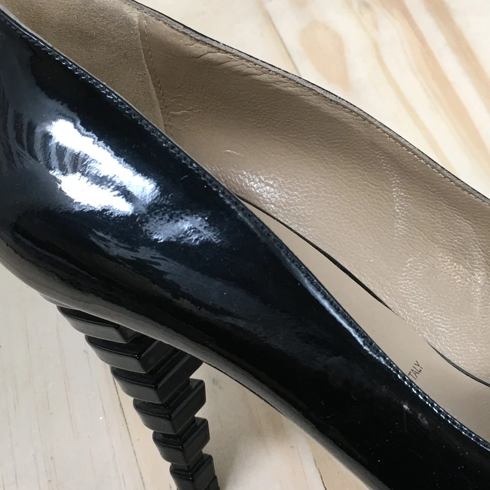 Zapatos de tacón Bruno Magli para mujer 38,5 Alexie vestido sin cordones punta abierta cuero negro Foto 4 de 4