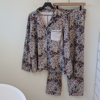 SweetHoney Heavy Double Layer Floral Matching Long Sleeve Pajamas Set Large