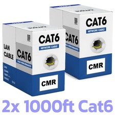 Cat6 Cable 1000 FT Cat 6 UTP Ethernet Bulk Cord Internet Wire Yellow - PACK of 2